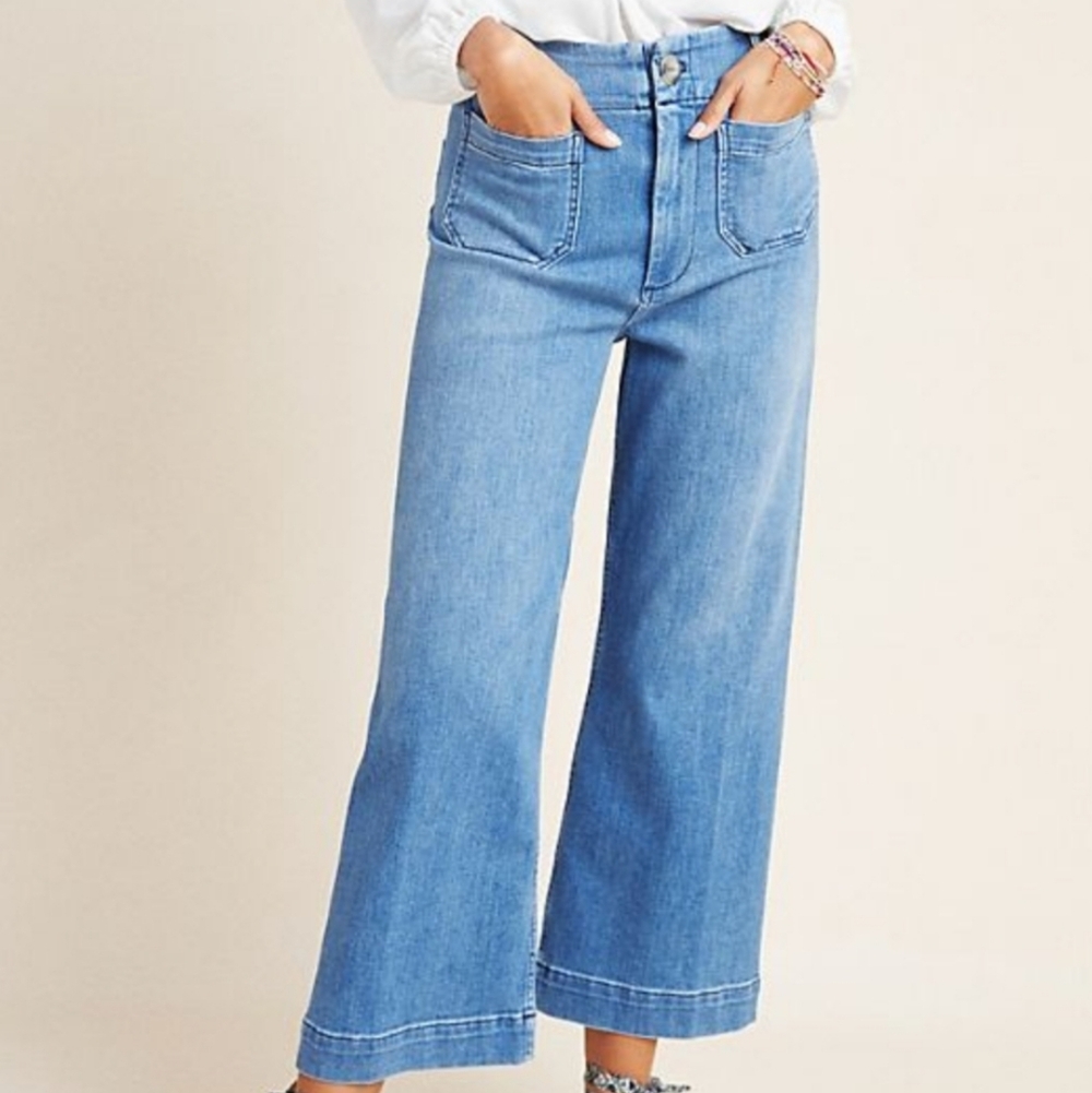 Anthropologie Light Blue Wide-Leg Patch Pocket Jeans